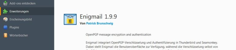 Screenshot aus Thunderbird: E-Mails mit PGP verschlüsseln per Add-on Enigmail