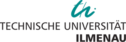 thi in grün-blauer Schreibschrift, TECHNISCHE UNIVERSITÄT ILMENAU in grauer Druckschrift